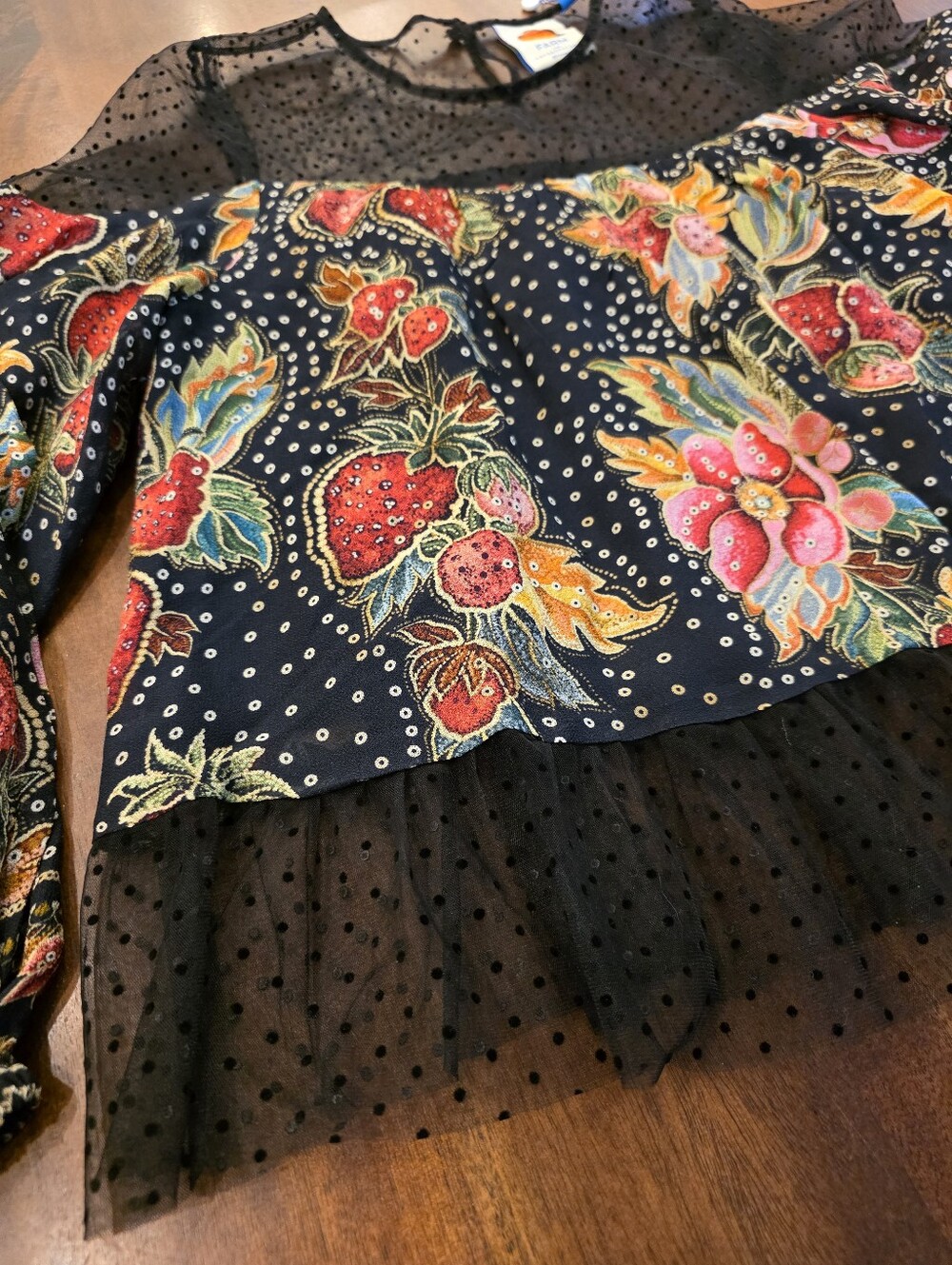 NWT Farm Rio x Anthropologie Sheer Mesh Polka Dot Floral Blouse Sz S Boho - Picture 8 of 11